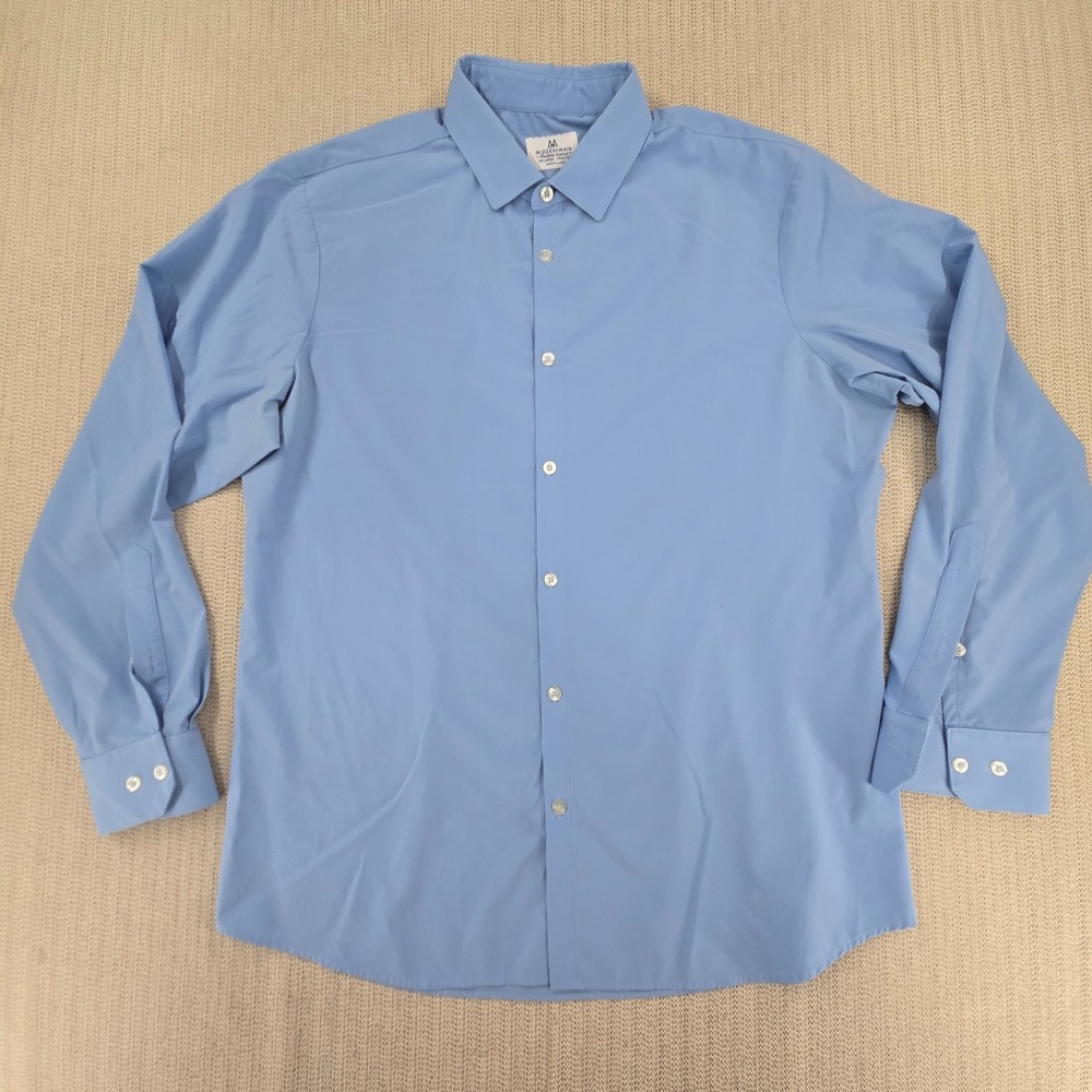 Mizzen+Main Shirt Mens 2XL Blue Trim Fit Long Sleeve Dress Button Up USA Made